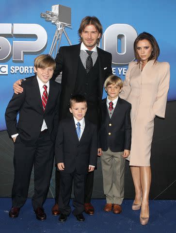 <p>David Davies/PA Images via Getty</p> (L-R) Brooklyn, David, Cruz, Romeo and Victoria Beckham arrive at the BBC Sports Personality of the Year Awards on Dec. 19, 2010, in Birmingham, England