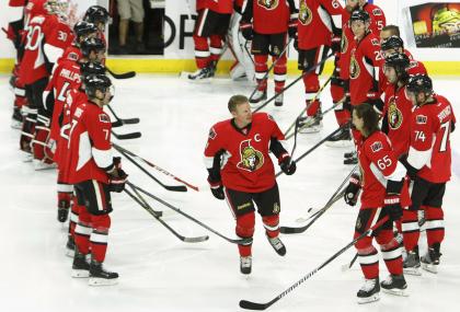 Daniel Alfredsson put on the 'C' for the Ottawa Senators one more time. (AP)