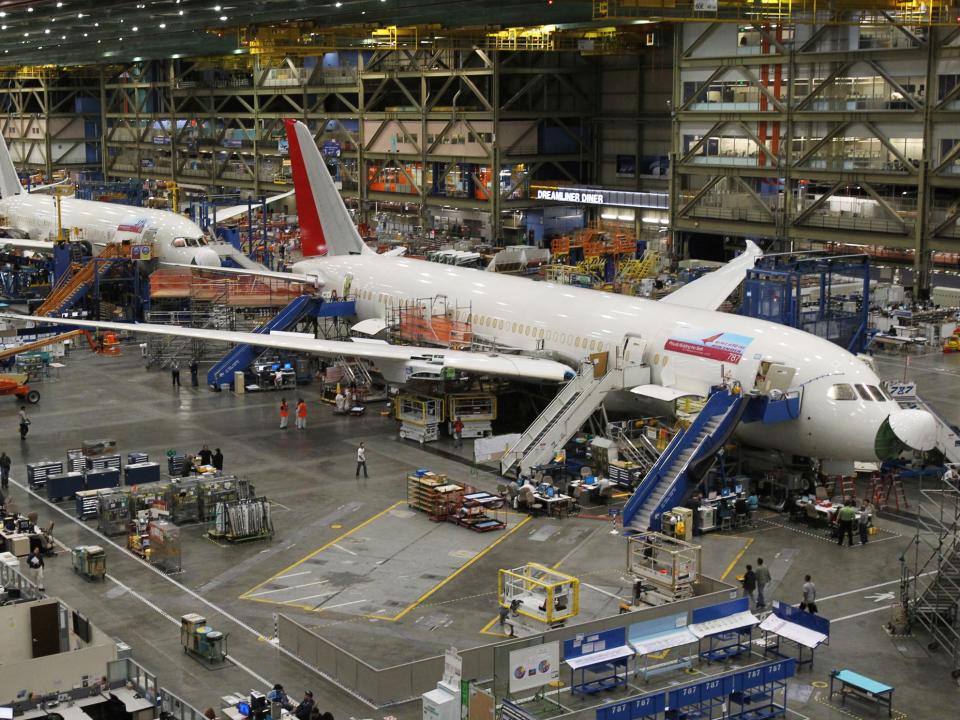 Boeing 787 Dreamliner aircraft in production.