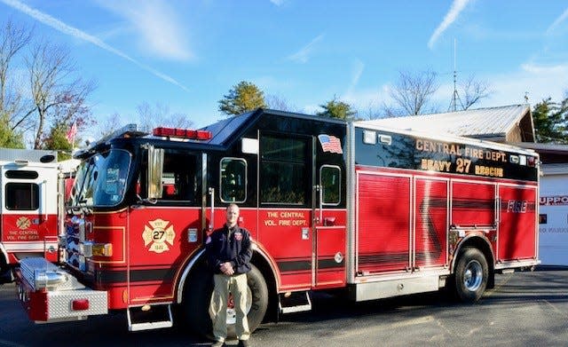 Central Volunteer Fire Department, Lackawaxen Township Station 27, Pike County, PA has taken possession of a 2007 Pierce heavy rescue truck. Central firefighter Stephen Carney is seen with the truck at the station on Westcolang Road. Photo by Carl Harrison.