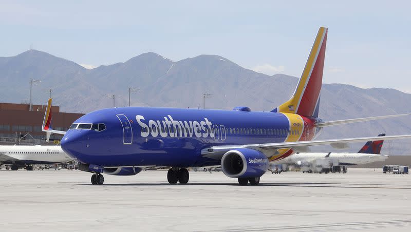 A Southwest Airlines plane taxis on the tarmac at the Salt Lake City International Airport in Salt Lake City on June 1, 2021.