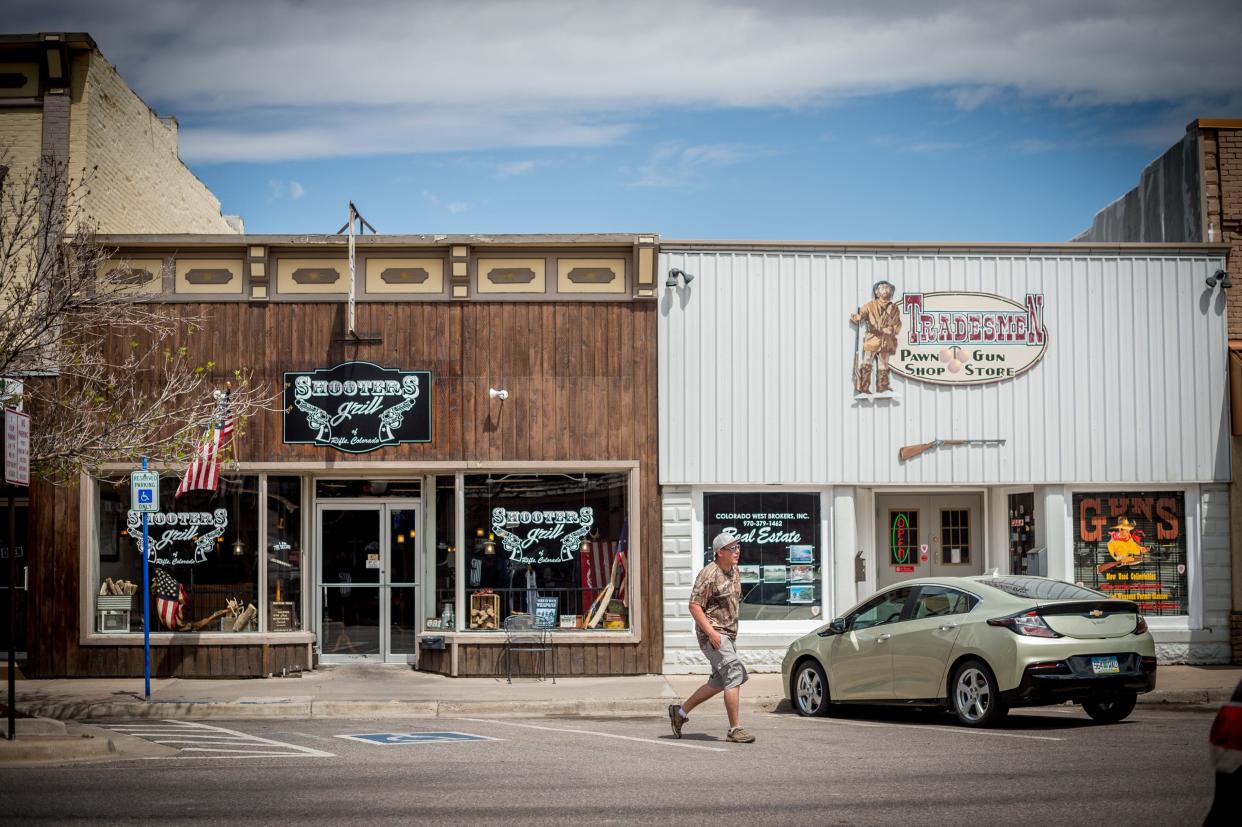 Shooters Grill in Rifle, Colorado on April 24, 2018. Shooters is right next door to Tradesmen Gun Store and Pawnshop.