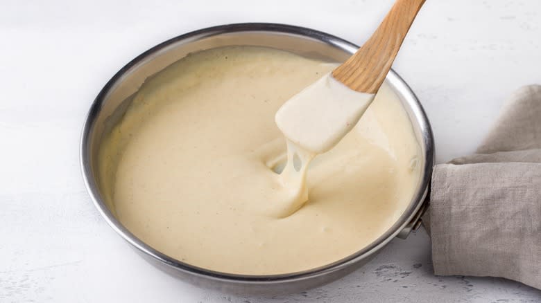 Mornay sauce in pan