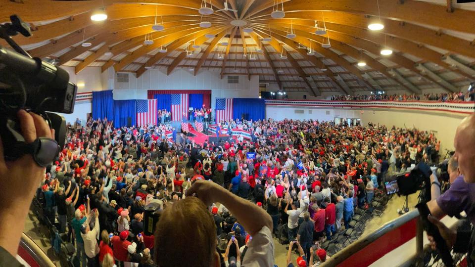 <div>Former President Donald Trump speaks to supporters in Waukesha</div>