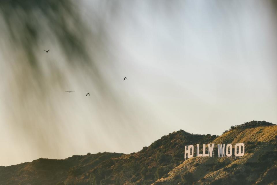 The Hollywood sign at sunset.