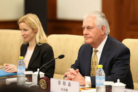 U.S Secretary of State Rex Tillerson meets Chinese Foreign Minister Wang Yi (not pictured) at Diaoyutai State Guesthouse on March 18, 2017 in Beijing, China. REUTERS/ Lintao Zhang/POOL