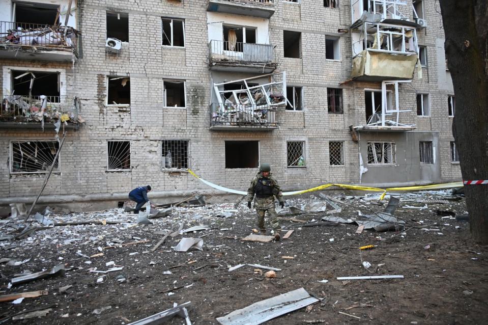 A building in Kharkiv on Wednesday damaged by a Russian drone strike (AFP)