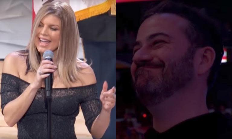 Jimmy Kimmel addresses being caught 'mocking' Fergie's national anthem performance