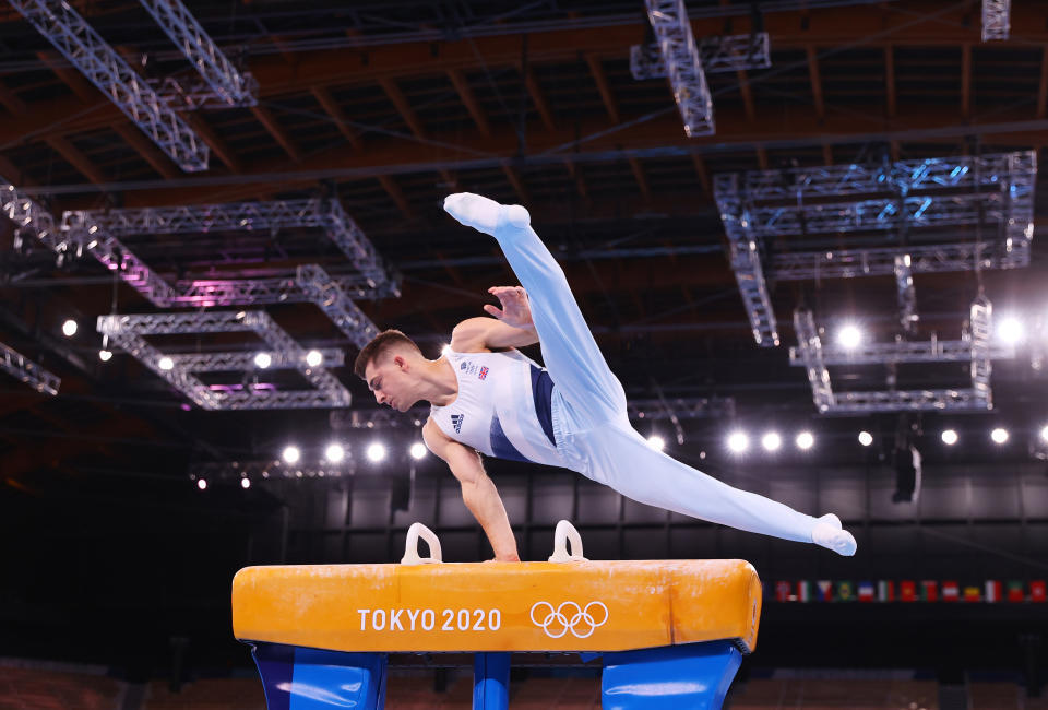 <p>TOKYO, JAPAN - AUGUST 01: Max Whitlock of Team Great Britain competes in the Men's Pommel Horse Final on day nine of the Tokyo 2020 Olympic Games at Ariake Gymnastics Centre on August 01, 2021 in Tokyo, Japan. (Photo by Laurence Griffiths/Getty Images)</p> 