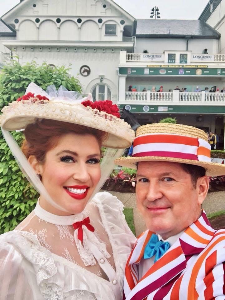 Carrie and Jeff Ketterman dressed as Mary Poppins and her old pal Bert at Churchill Downs for the 2018 Kentucky Derby.