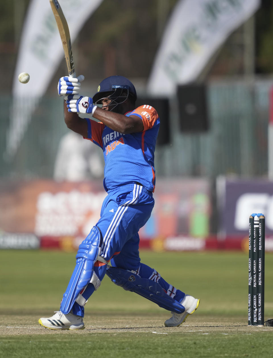 Indian batsman Rinku Singh in action during the T20 cricket match between Zimbabwe and India at the Harare Sports club, in Harare, Sunday, July 14,2024. (AP Photo/Tsvangirayi Mukwazhi)