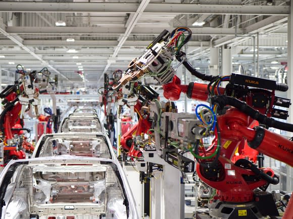 Vehicle production in Tesla's factory in Fremont, California