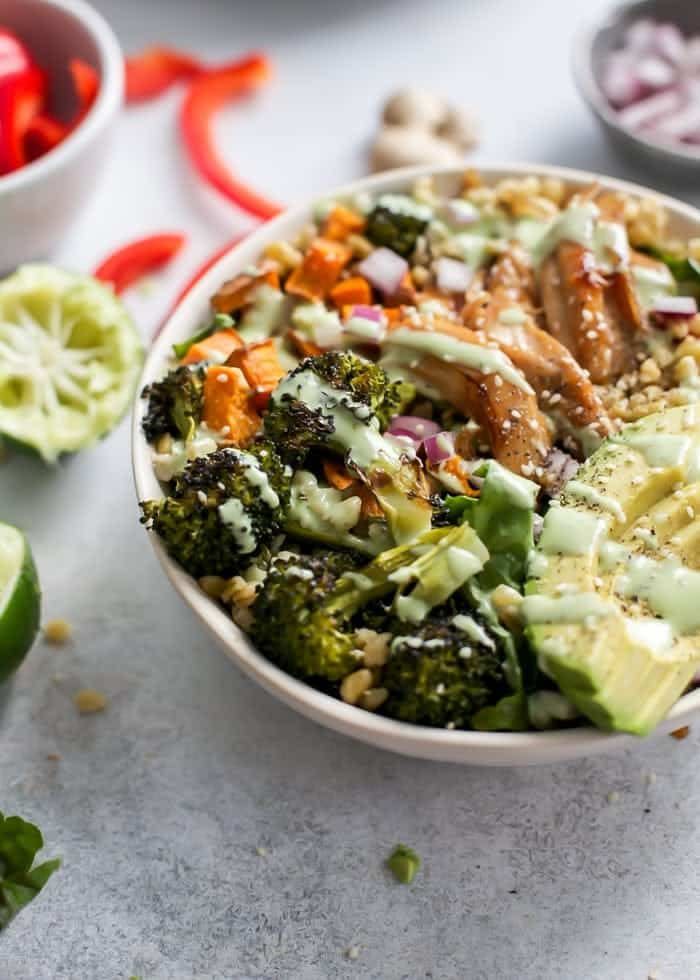 Ginger Chicken Power Bowls With Creamy Lime Dressing