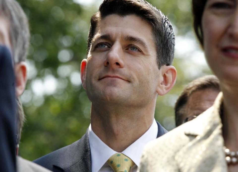 FILE - In this June 1, 2011 file photo, House Budget Committee chairman Rep. Paul Ryan, R-Wis. is seen outside the White House in Washington. House Republicans follow up their frugal _ but nonbinding _ tea party budget with less stringent cuts. Instead of promised slashes to Medicaid and food stamps, top GOP lawmakers are thinking smaller. And they're even reaching out to Democrats to help pass annual spending bills. (AP Photo/Charles Dharapak, File)