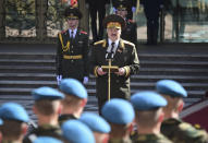 Belarusian President Alexander Lukashenko delivers a speech during his inauguration ceremony at the Palace of the Independence in Minsk, Belarus, Wednesday, Sept. 23, 2020. Lukashenko of Belarus has assumed his sixth term of office in an inauguration ceremony that wasn't announced in advance. State news agency BelTA reported that Wednesday's ceremony is taking place in the capital of Minsk, with several hundred top government official present. (Andrei Stasevich, BelTA/Pool Photo via AP)