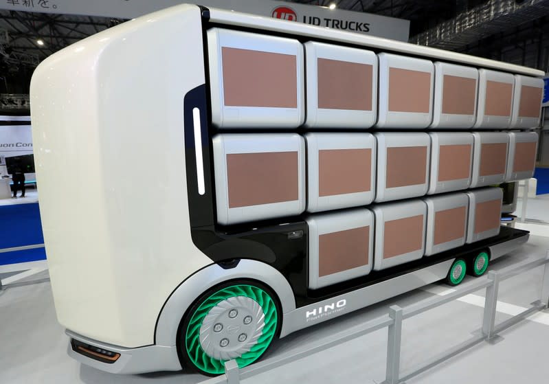 Hino delivery truck “Flatformer” is seen in Tokyo Motor Show in Tokyo