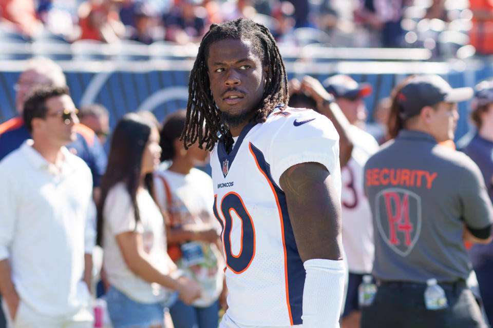 Broncos receiver Jerry Jeudy and former NFL receiver Steve Smith had some things to say about each other on Thursday night. (Photo by Todd Rosenberg/Getty Images)