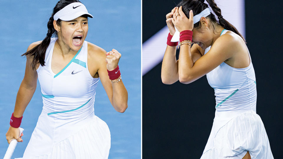 Emma Raducanu, pictured here in action against Sloane Stephens at the Australian Open. 