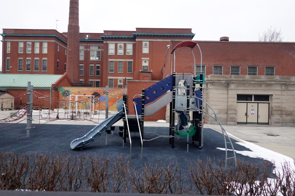 The playground was empty at Burr Elementary School in Chicago on Jan. 25, 2021, as the teachers' union and the city failed to reach agreement on the planned reopening of schools to in-person learning.<span class="copyright">Scott Olson—Getty Images</span>