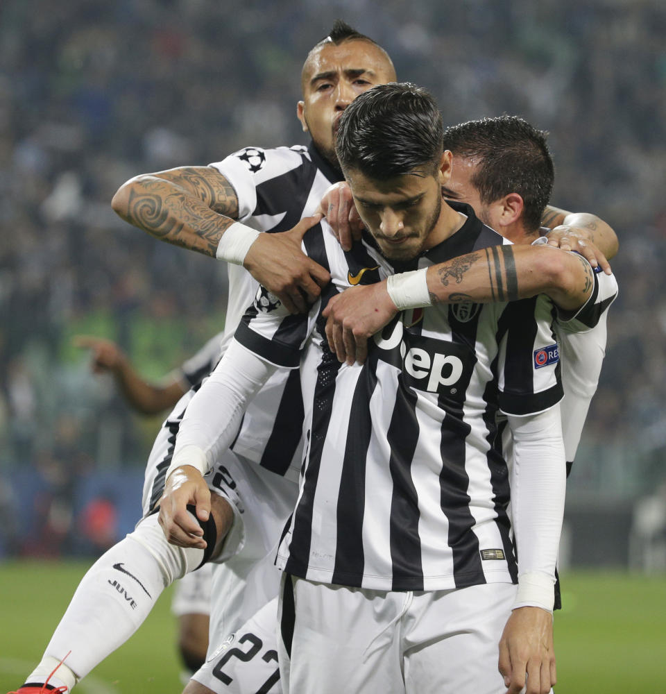 Juventus' Alvaro Morata celebrates scoring their first goal Reuters / Max Rossi