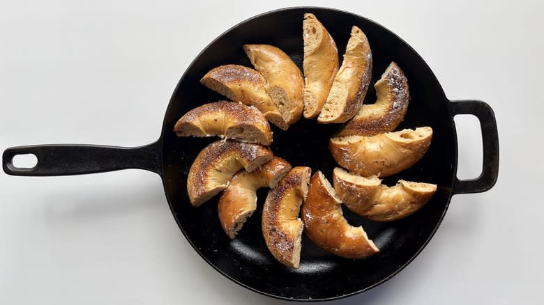 half moon bagels in pan 