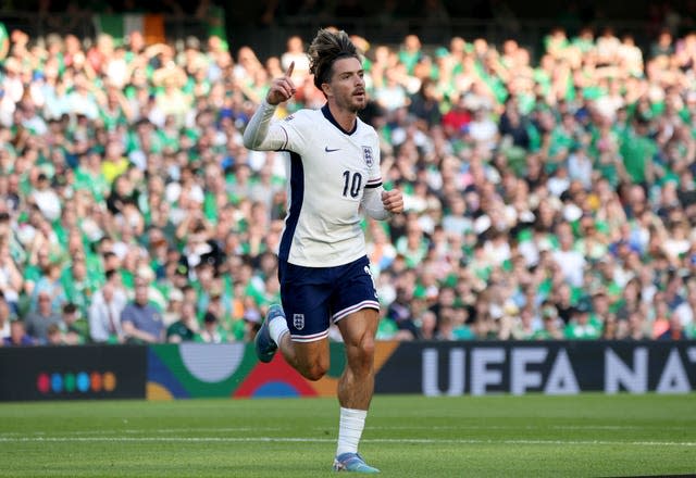 Jack Grealish celebrates scoring against Ireland