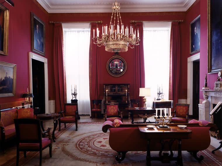 The Red Room as designed by Stéphane Boudin during the presidency of John F. Kennedy