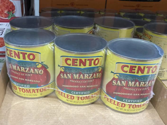 Three-pack of Cento's San Marzano tomatoes at Costco