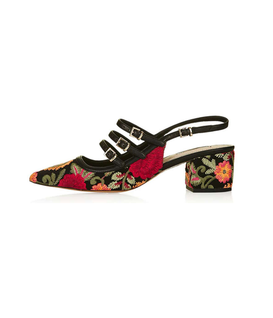 Topshop Java embroidered sling-back mid shoes