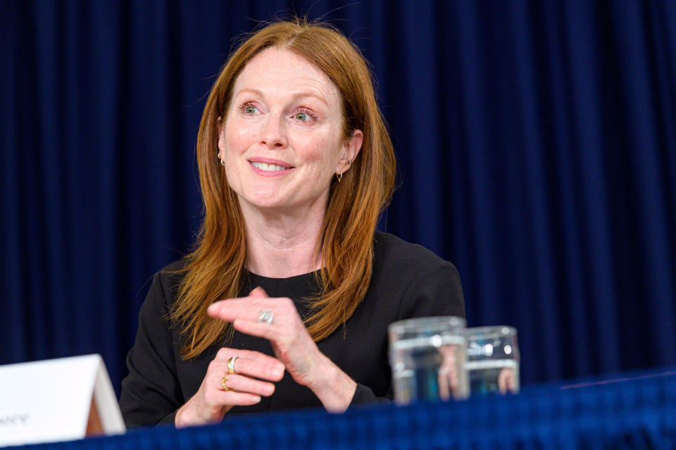 Julianne Moore is seen during the signing of New York State legislation extending the stature of limitations for rape in the 2nd and 3rd degrees at the Governor's executive offices at 633 Third Avenue in New York, NY, USA on September 18, 2019. (Photo by Albin Lohr-Jones/Sipa USA)