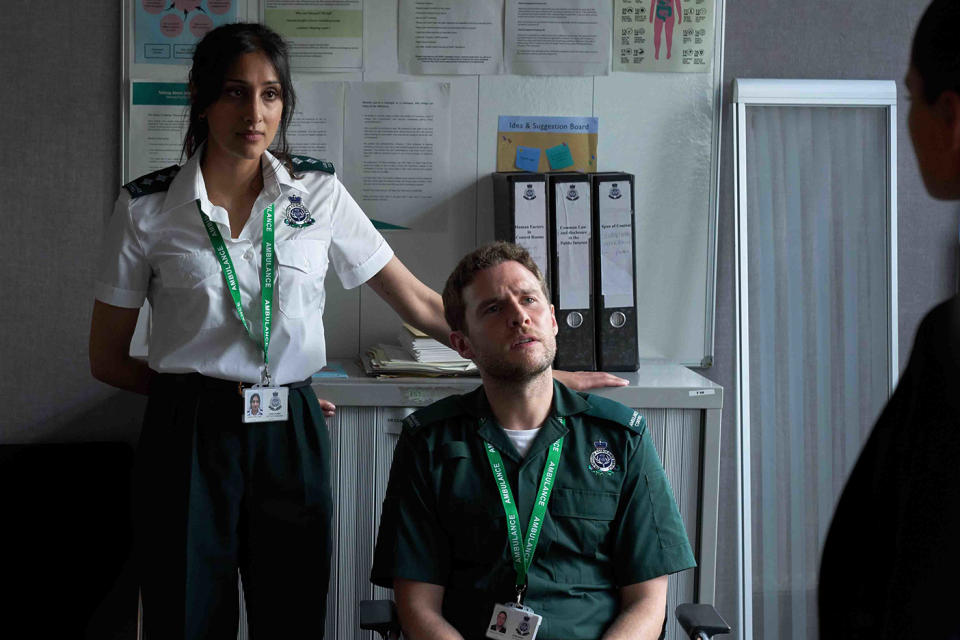 Leigh (Taj Atwal) and Gabe (Iain De Caestecker) in The Control Room. (BBC)