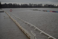 Flood water covers the racecourse at Worcester after heavy rain.