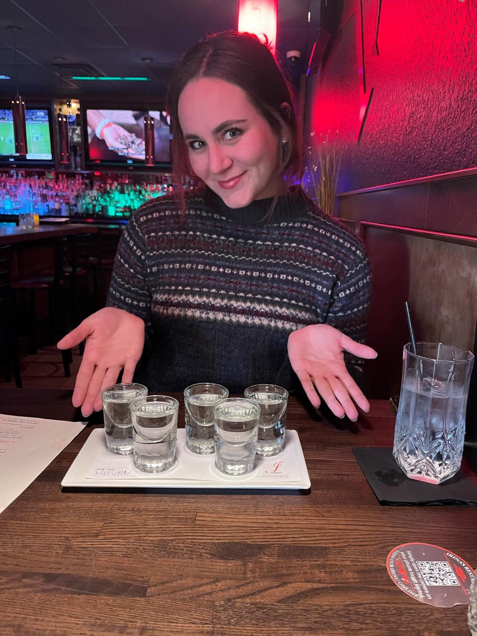 Vodka flight, anyone? I'm not a vodka expert so I didn't know what to expect trying five varieties at Irina's but I can promise I could tell the difference between each pour.