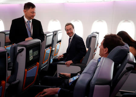 Airbus Chief Operating Officer Fabrice Bregier speaks before a tour of Singapore Airlines' A380 fitted with newly launched cabin products at Changi Airport in Singapore December 14, 2017. REUTERS/Edgar Su