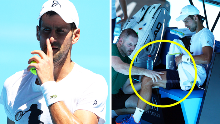 Novak Djokovic appears to have some issues with the hamstring complaint that caused him concern during the Adelaide International. (Getty Images)
