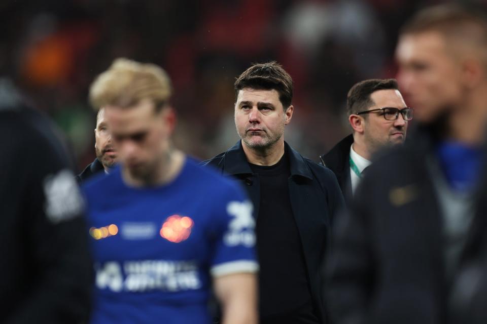 Under pressure: Sunday’s defeat to Liverpool has led to questions about Pochettino’s future at Stamford Bridge (Chelsea FC via Getty Images)