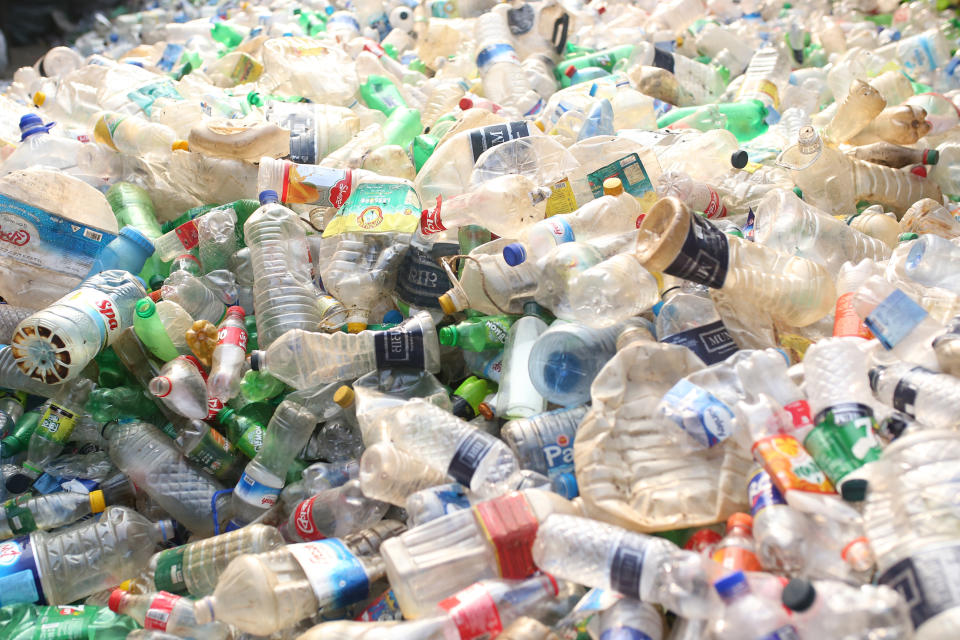 Dhaka, Bangladesh- November 24, 2018: Plastic bottles are seen in a recycle factory in Dhaka, Bangladesh on November 24, 2018.