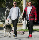 <p>Colton Underwood, Jordan C. Brown and their dog make their way to a brunch spot in L.A. on Jan. 23.</p>