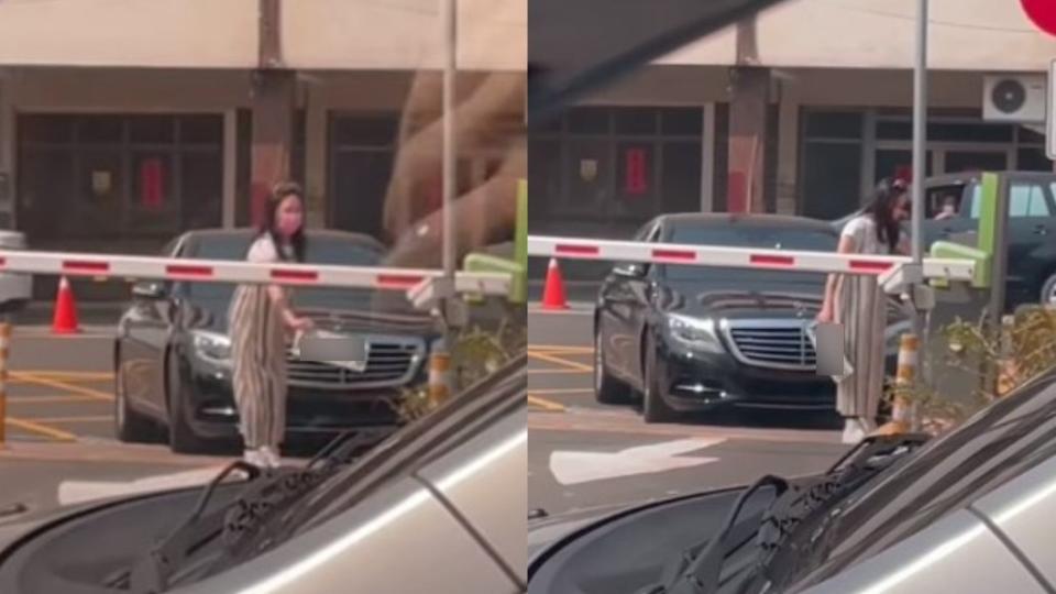 女駕駛拆下車牌在機器前揮舞也辨識不到。（圖／翻攝自爆廢1公社）