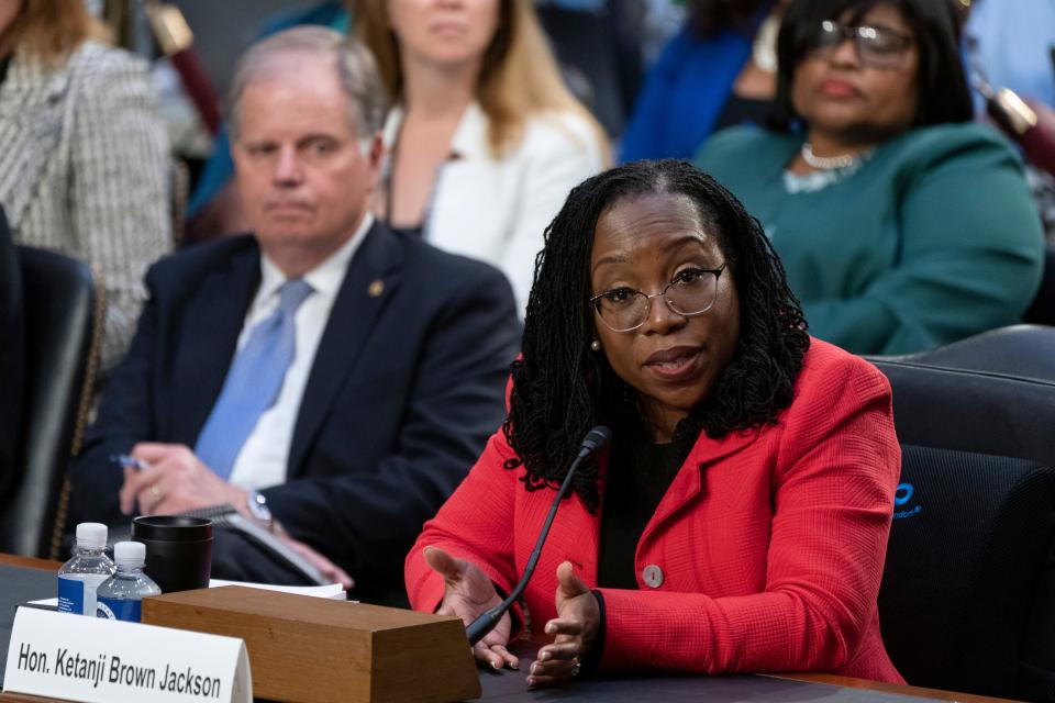 Supreme Court nominee Ketanji Brown Jackson answers a question from Sen. Ted Cruz, R-Texas, on March 22, 2022.