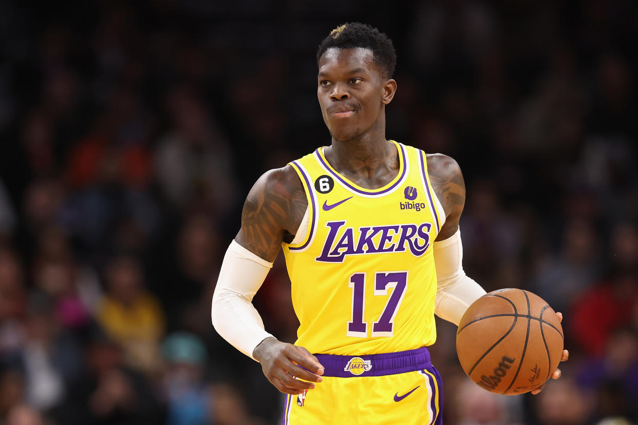 Dennis Schroder #17 of the Los Angeles Lakers is gaining fantasy value