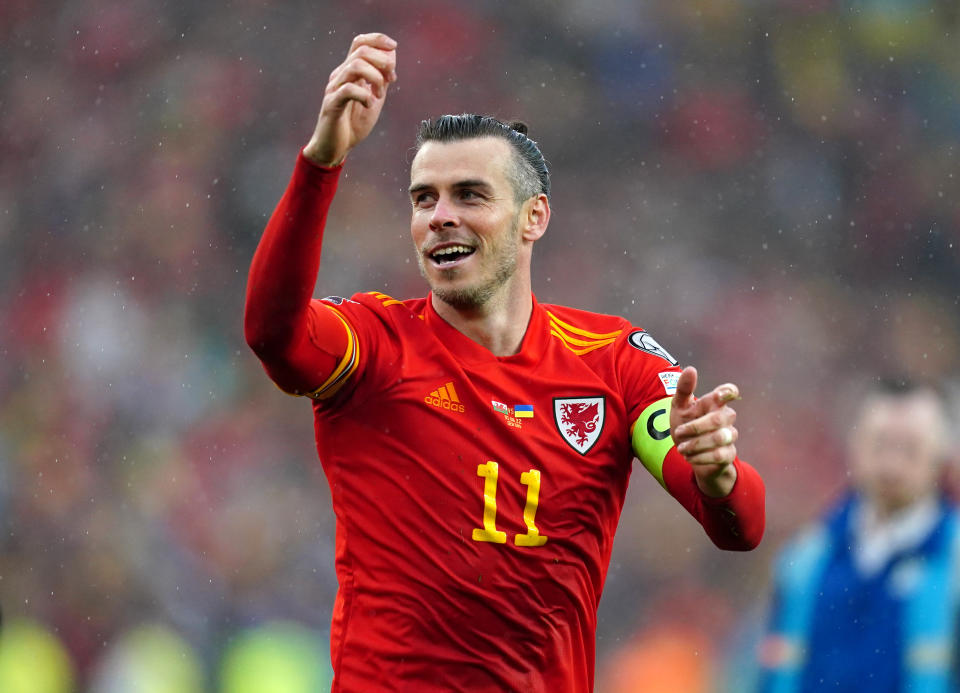 Wales' Gareth Bale celebrates after qualifying for the Qatar World Cup following victory in the FIFA World Cup 2022 Qualifier play-off final match at Cardiff City Stadium, Cardiff. Picture date: Sunday June 5, 2022. (Photo by David Davies/PA Images via Getty Images)