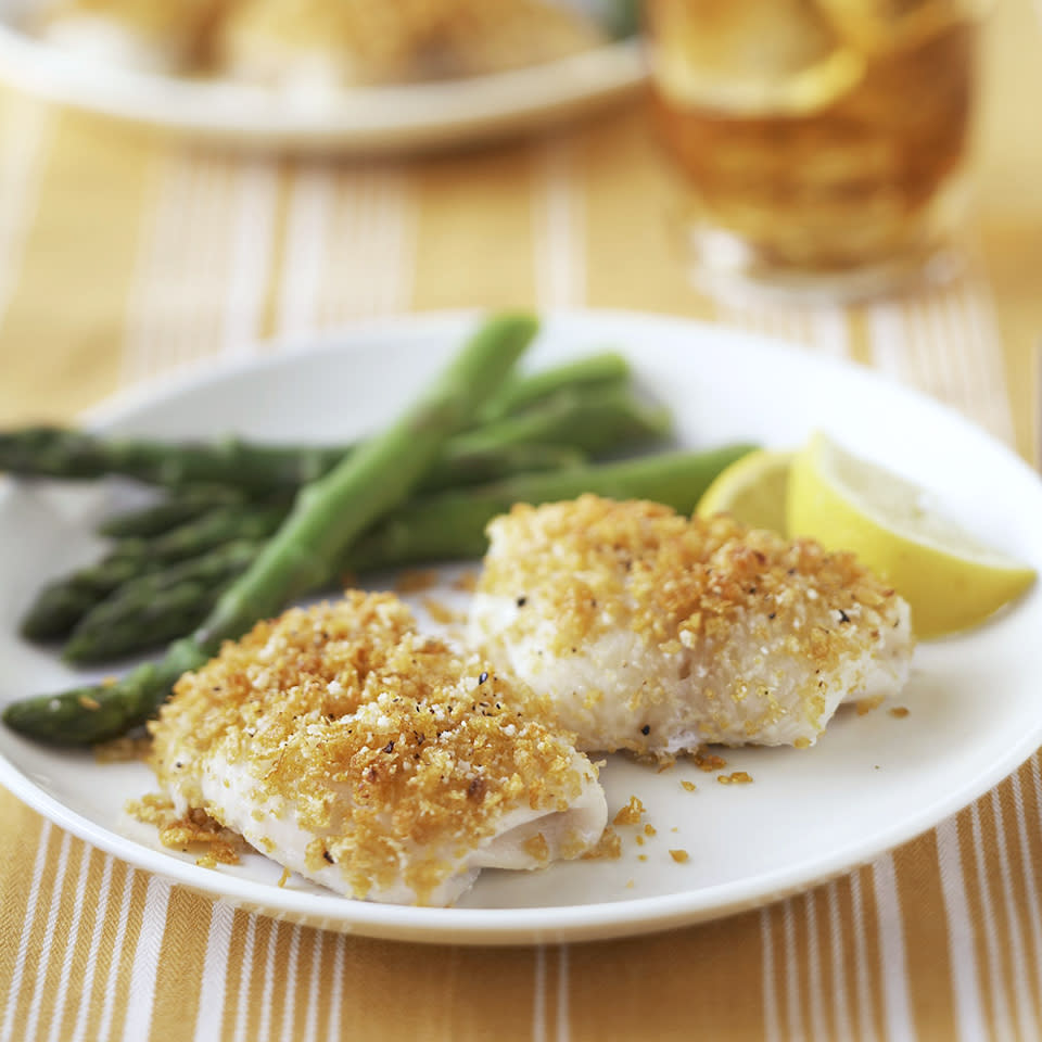 <p>Crispy lemon fish with parmesan cheese in under 30 minutes! <a href="https://www.eatingwell.com/recipe/262886/lemon-and-parmesan-fish/" rel="nofollow noopener" target="_blank" data-ylk="slk:View Recipe;elm:context_link;itc:0;sec:content-canvas" class="link ">View Recipe</a></p>