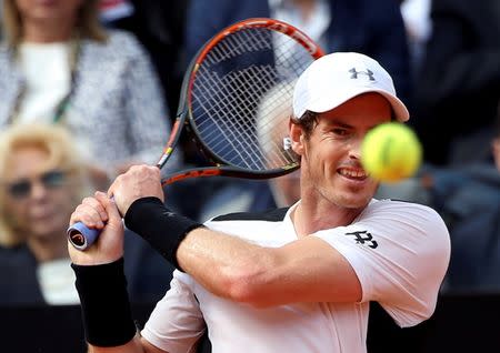 Tennis - Italy Open Men's Singles Quarterfinal match - Andy Murray of Britain v David Goffin of Belgium - Rome, Italy - 13/5/16. Murray returns the ball. REUTERS/Alessandro Bianchi