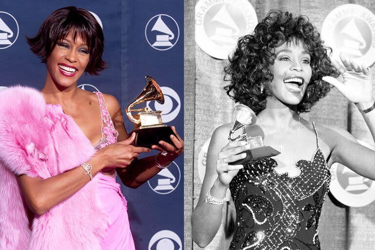 Whitney Houston, con dos de los premios Grammy cosechados durante su carrera