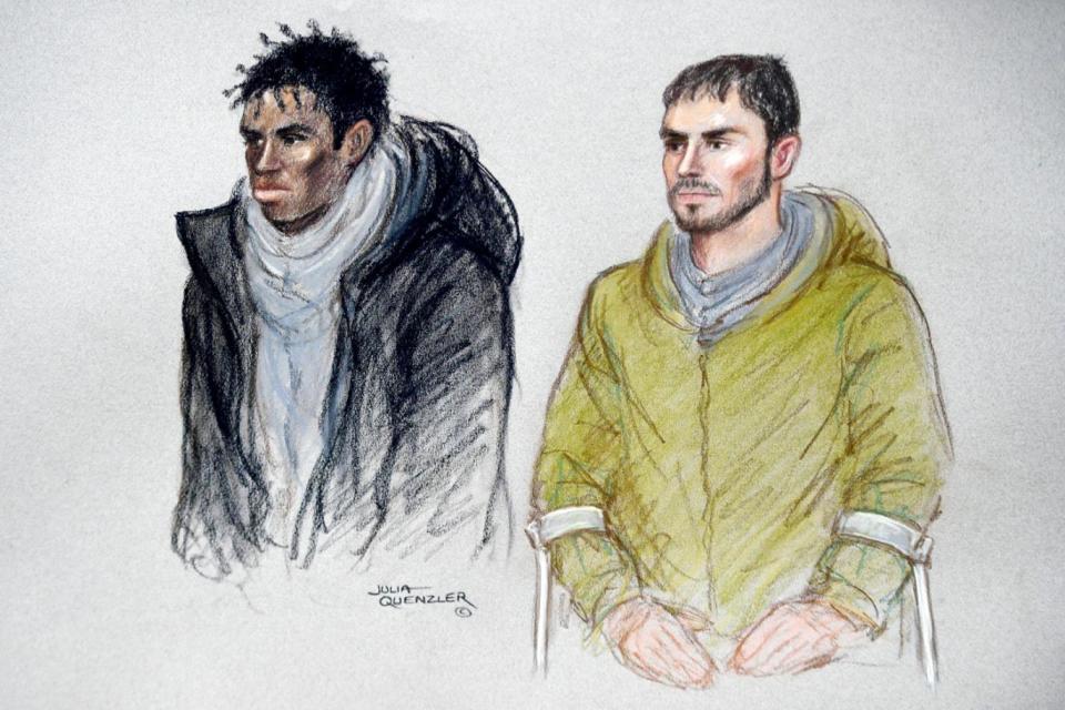 Court: Sketch of Andre Phoenix (left) and Arthur Collins (right) during their appearance at Thames Magistrates Court (Julia Quenzler/SWNS.com)