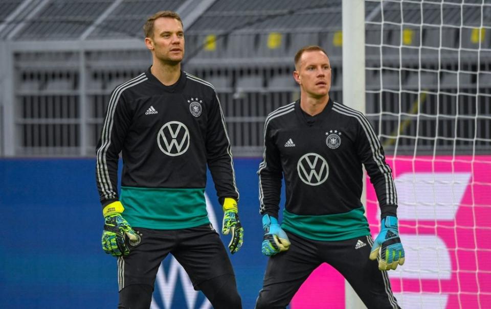 Marc-Andre ter Stegen has never featured ahead of Manuel Neuer for Germany. (Photo by INA FASSBENDER/AFP via Getty Images)