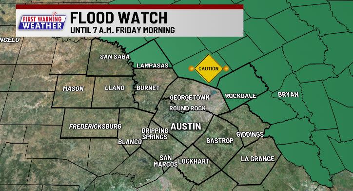 <em>Flood Watch continues for Lampasas & Milam County until 7AM Friday</em>