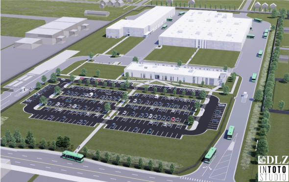 A rendering shows the future Detroit Department of Transportation Coolidge Terminal complex on Schaefer Highway on Detroit's west side.