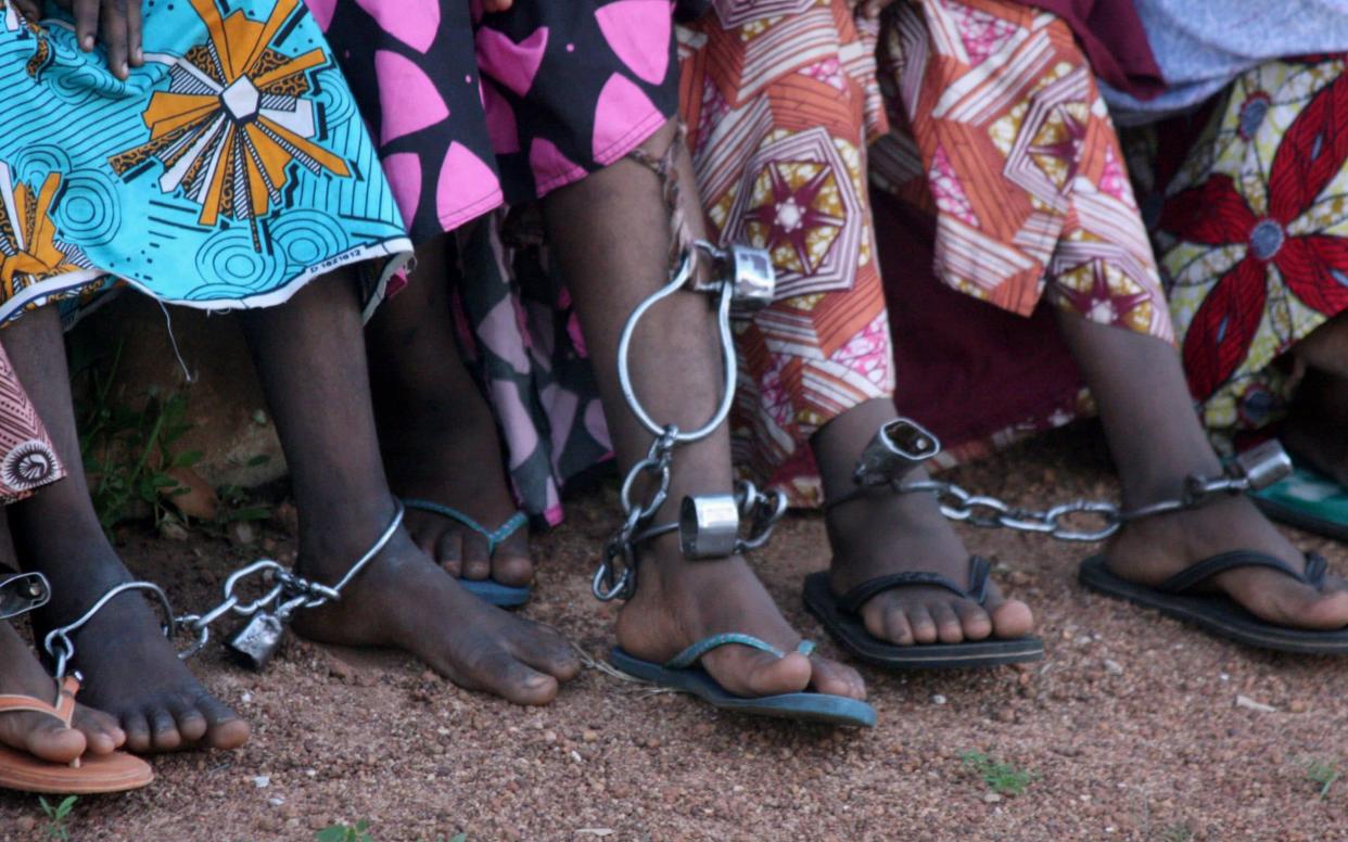 Shackles and padlocks seen on the ankles of female captives rescued last month from a reformation centre in Kaduna, Nigeria - REUTERS